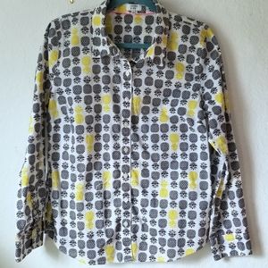 Crown & Ivy Pineapple Long Sleeved Button Up Size Large